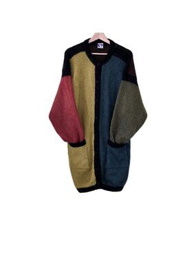 Vtg Yessica C&A Colorblock Cardigan Womens M Longline Mohair Blend Artsy Boho